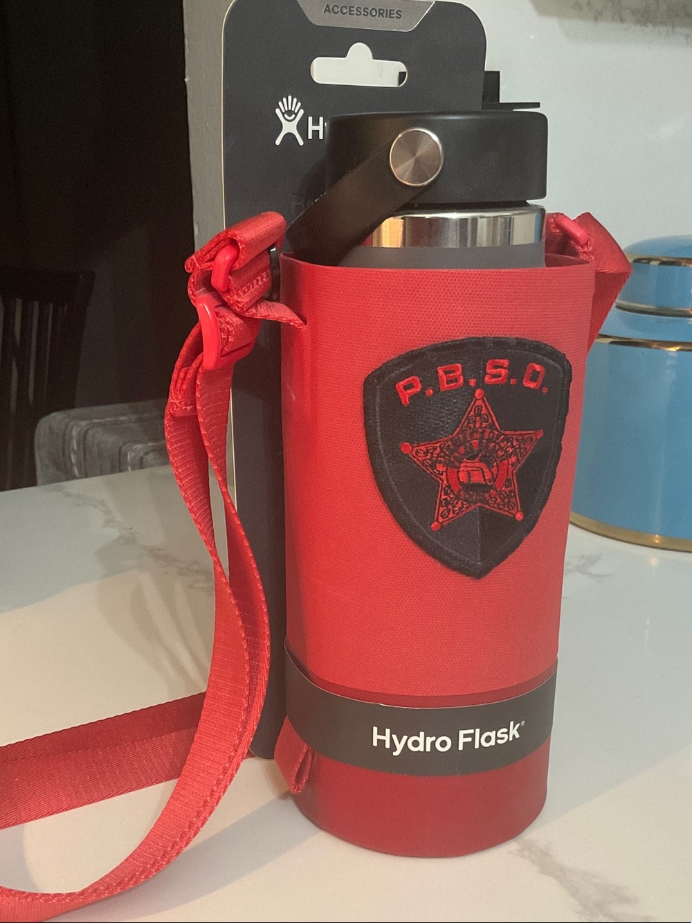 Hydro Flask Red Men’s Bottle &  Carrier with PBSO SWAT Insignia - Fits 32/40oz.